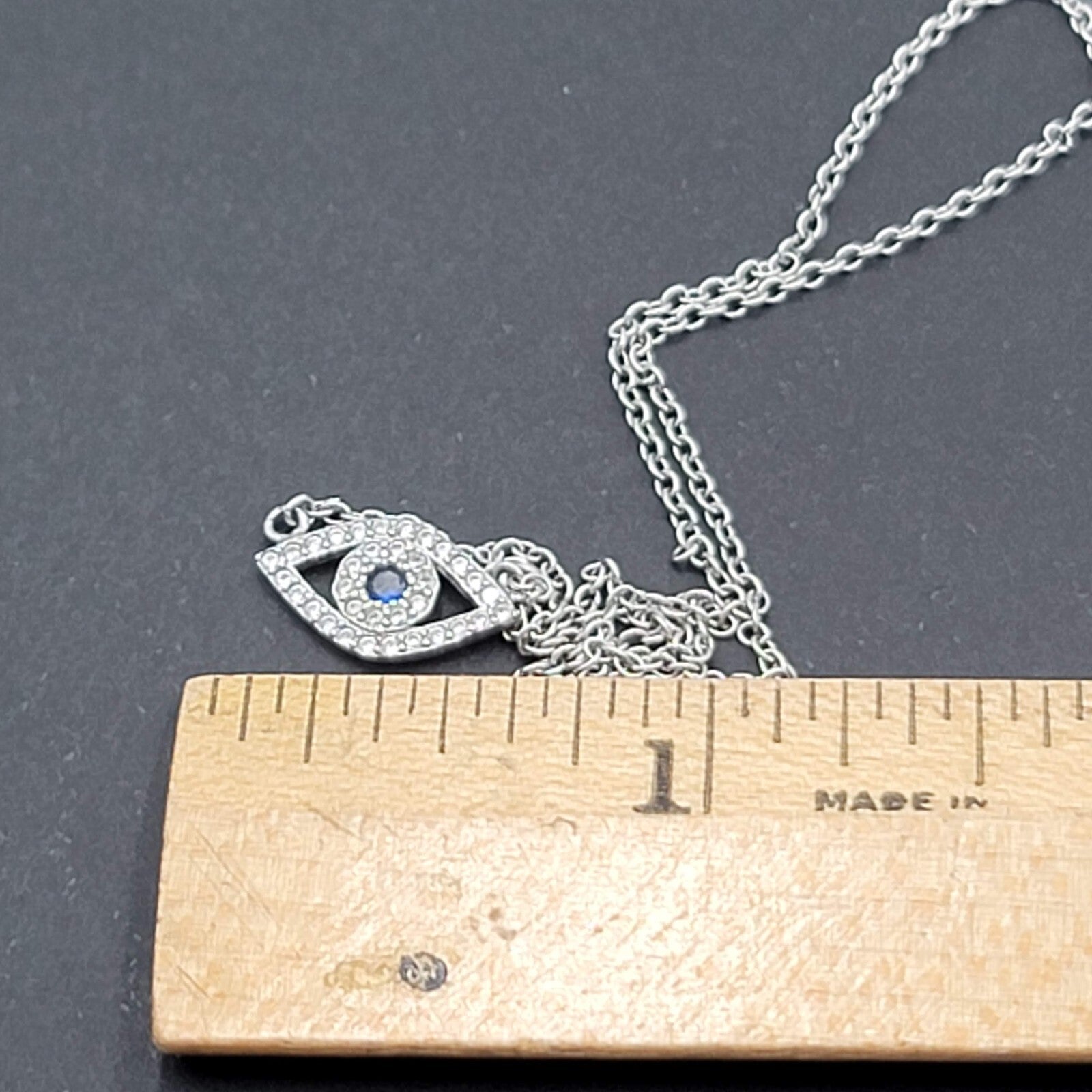 Evil Eye Sterling Silver Necklace Blue Clear Crystals 16" 17" or 18" Adj
