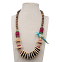 Vintage Coconut Wood Bead Necklace Bird Hand Painted 22" Estate Costume Jewelry