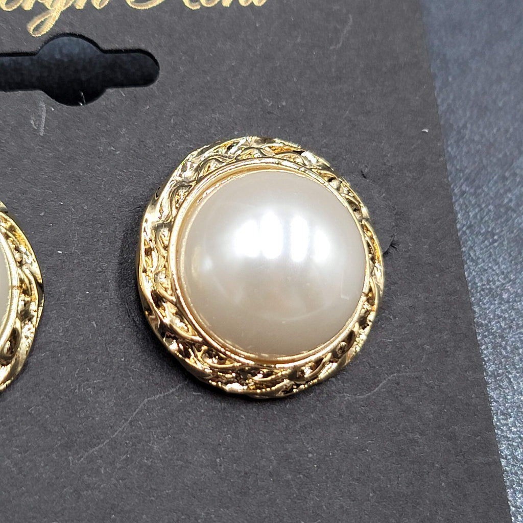 Katheryn Kent Pierced Earrings Gold tone Domed White Studs NOS 3/4"
