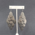 Pierced Earrings Gunmetal Gray Textured Layered Chandelier Dangle 4"