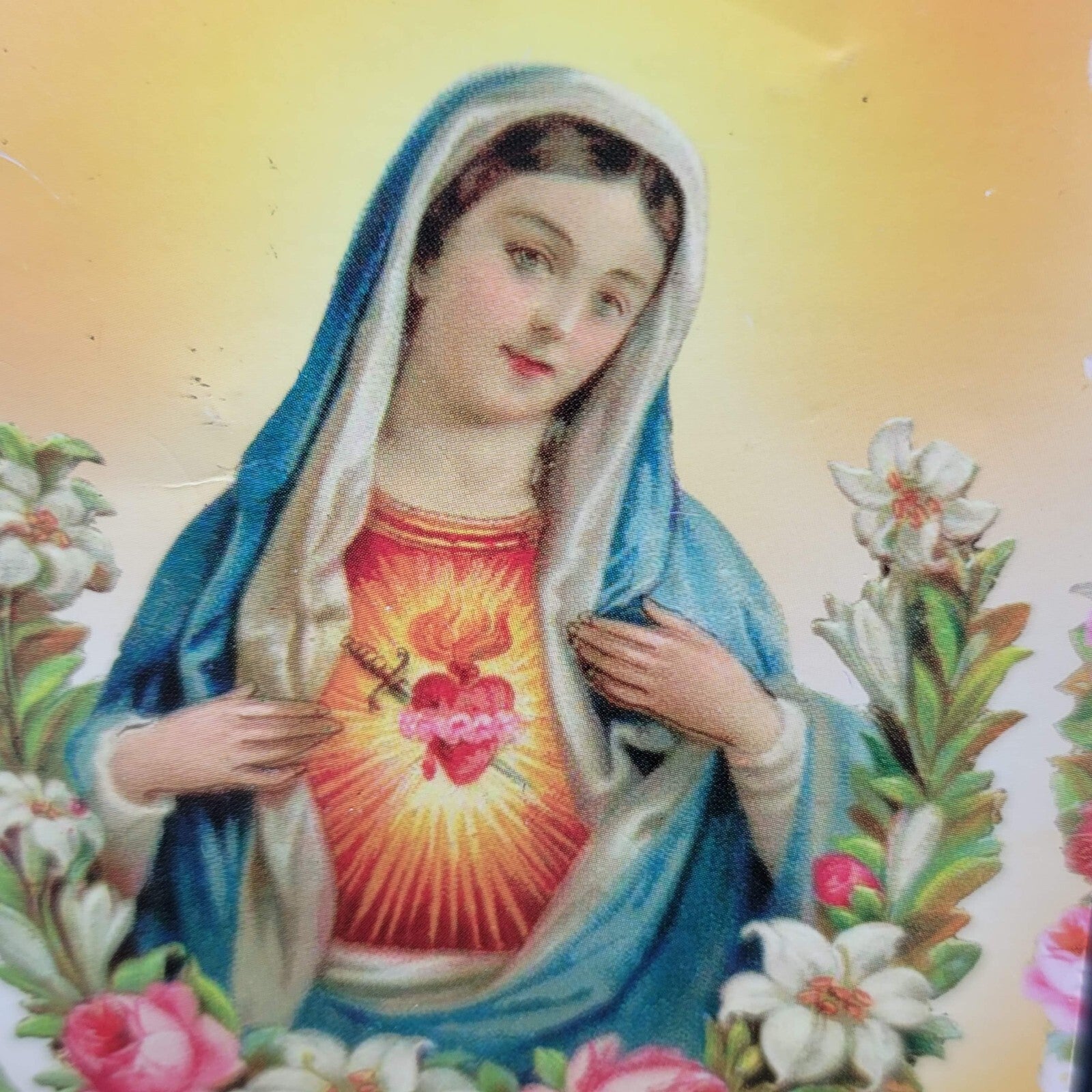 Vintage Hail Holy Queen Gold tone Necklace Sacred Heart Center Religious