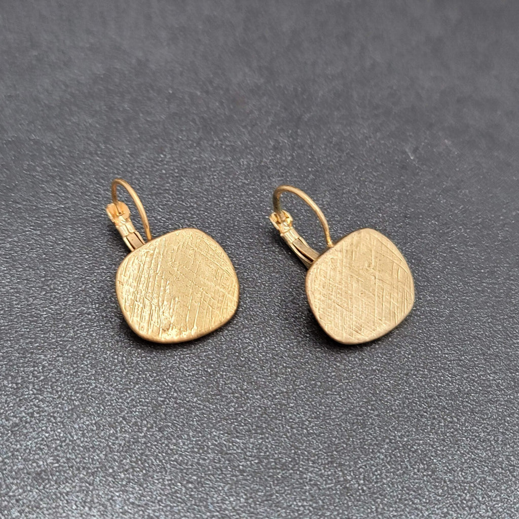 Pierced Earrings Gold tone Cross Hatch Dangle 5/8"