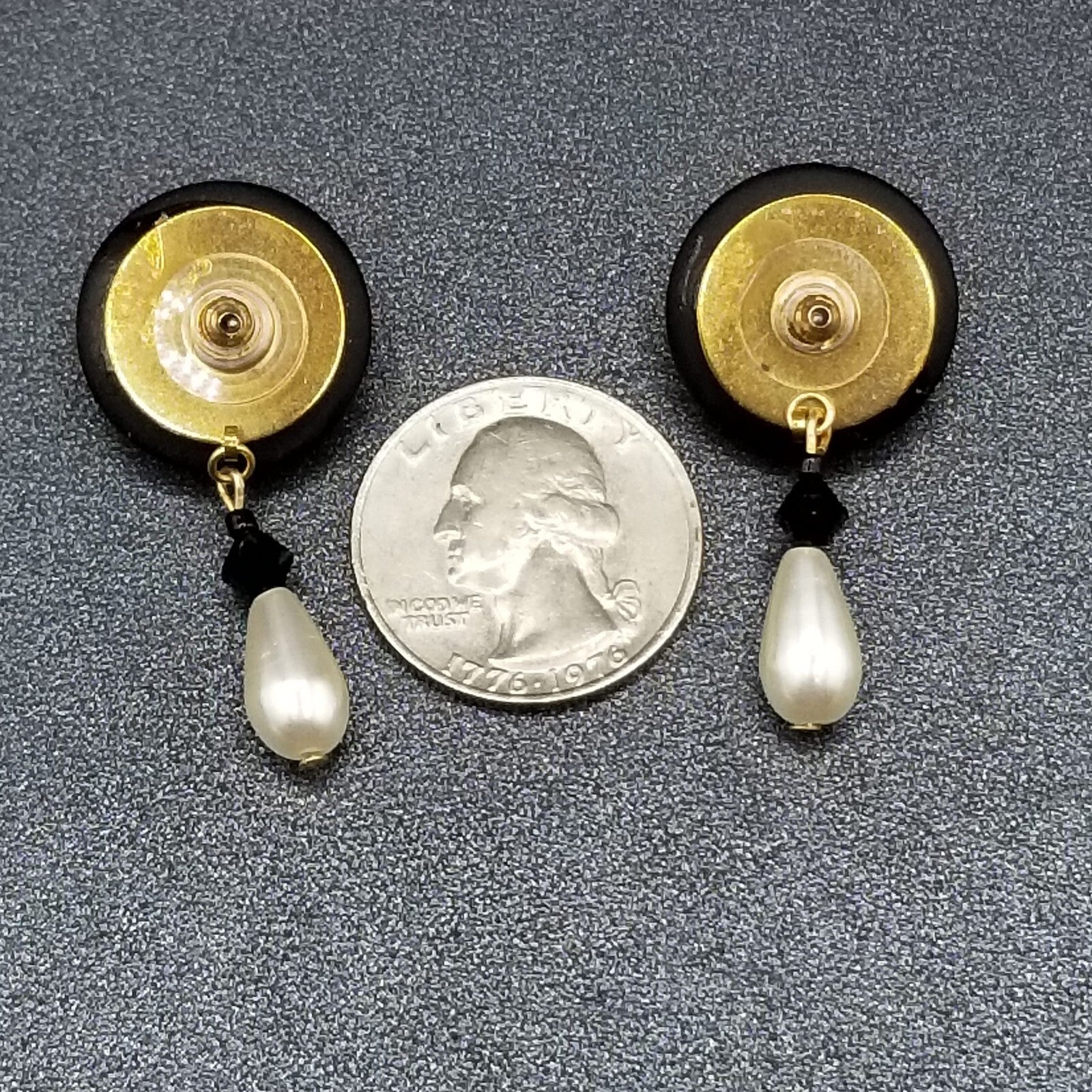 Pierced Earrings Gold tone Mother of Pearl Bead Button Style Dangle 1 5/8"