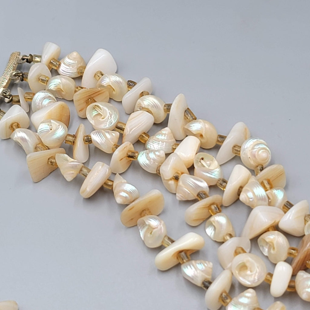 Vintage Real Shell Bead 4 Strand Necklace Estate Costume Jewelry 16" 18"20"22"