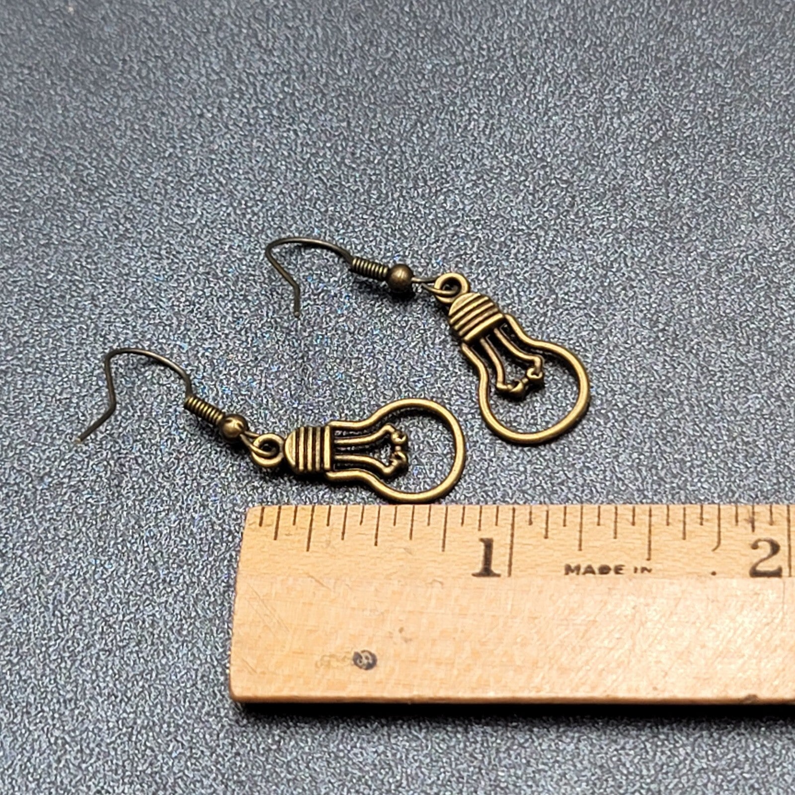 NEW Light Bulb Idea Pierced Earrings Bronze tone Dangle 7/8"