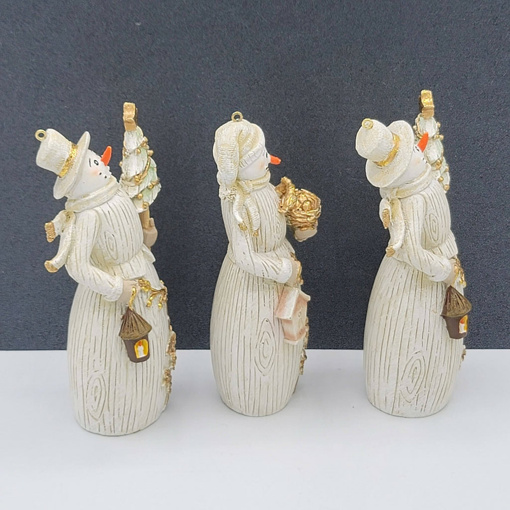 Resin Beach Snowman Christmas Ornaments Lot of 3 Birds Tree Lantern 4.5 in