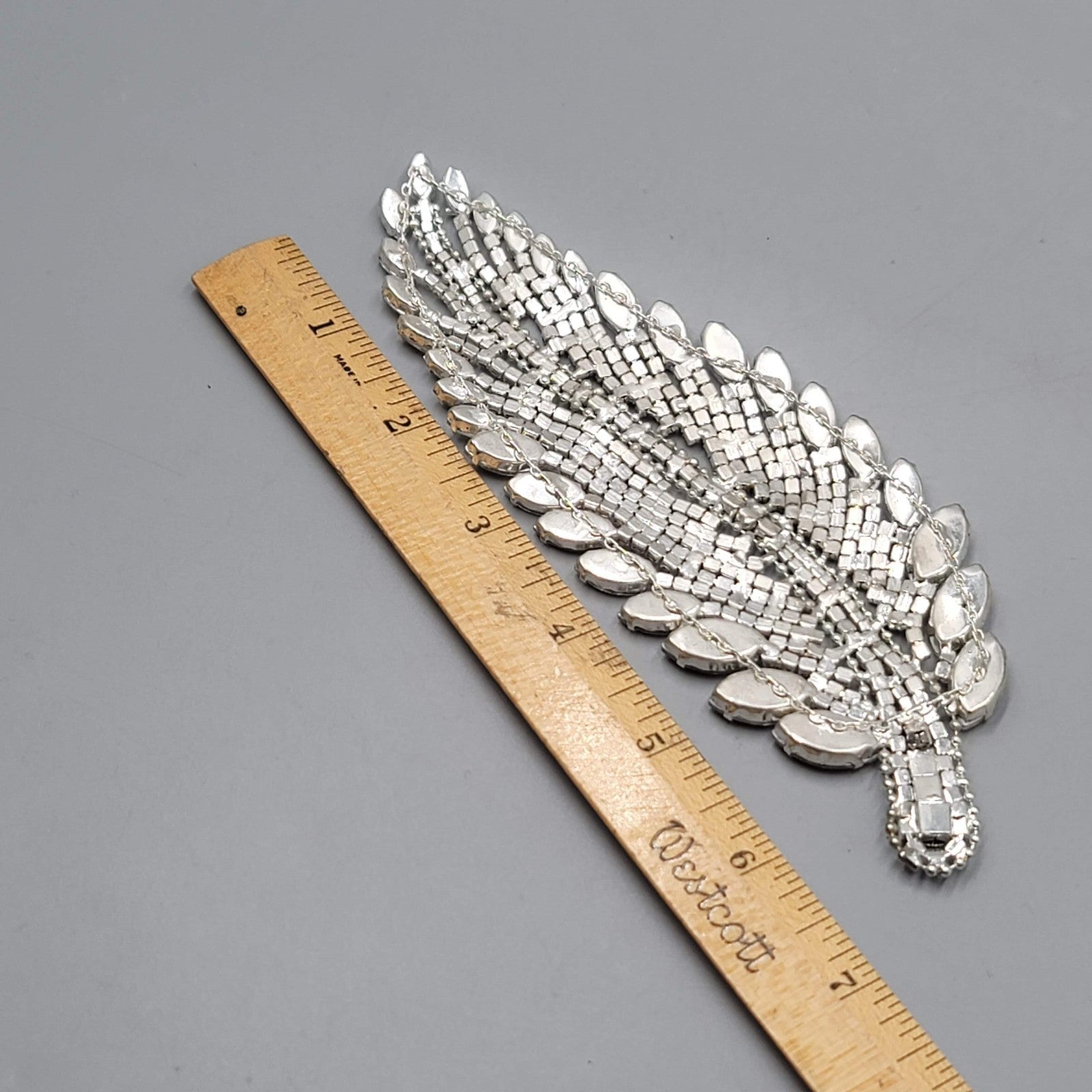Crystal Rhinestone Applique Leaf 6.5" x 2.25"
