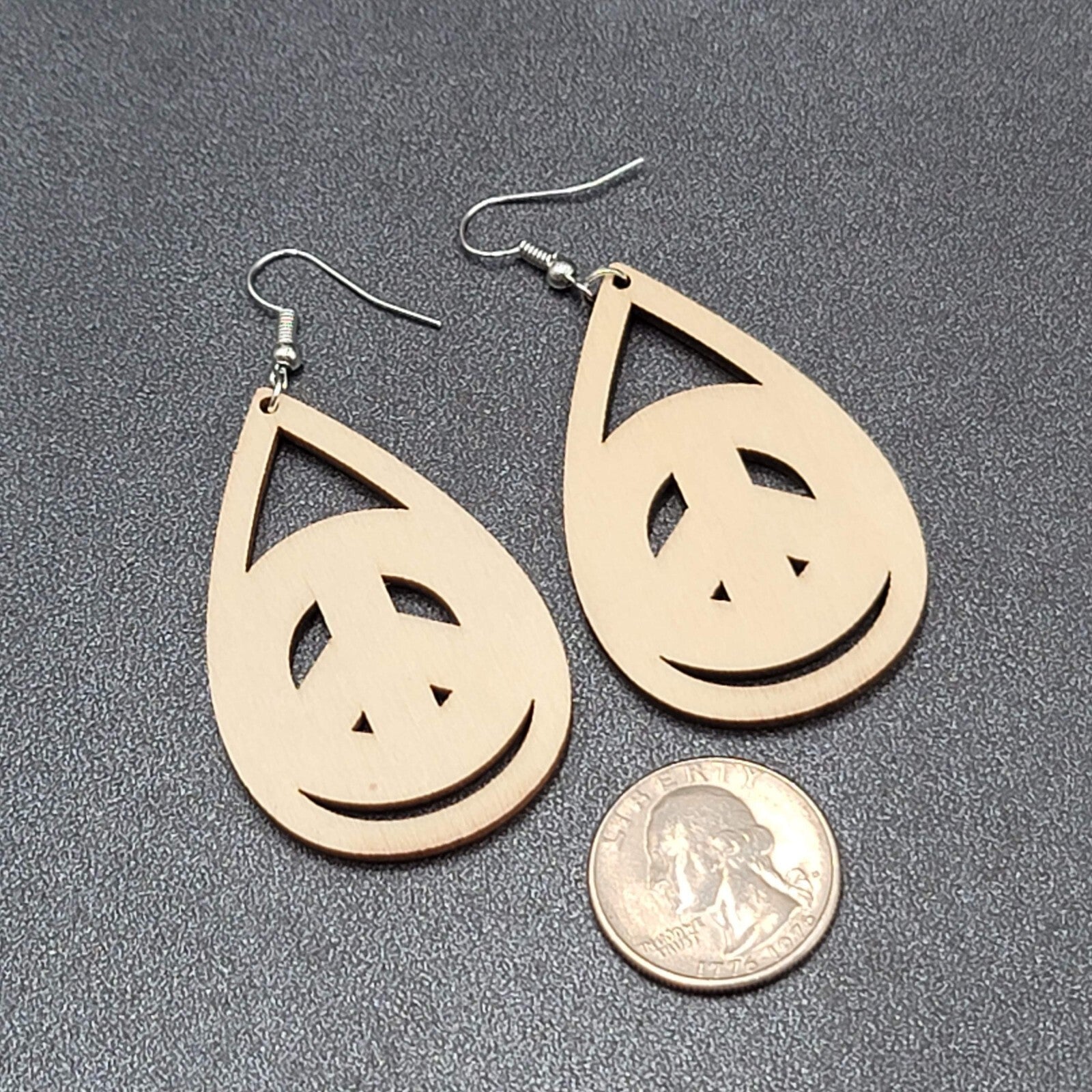 New PRIDE Peace Sign Pierced Earrings Rainbow Wood Teardrop Dangle 2.25"