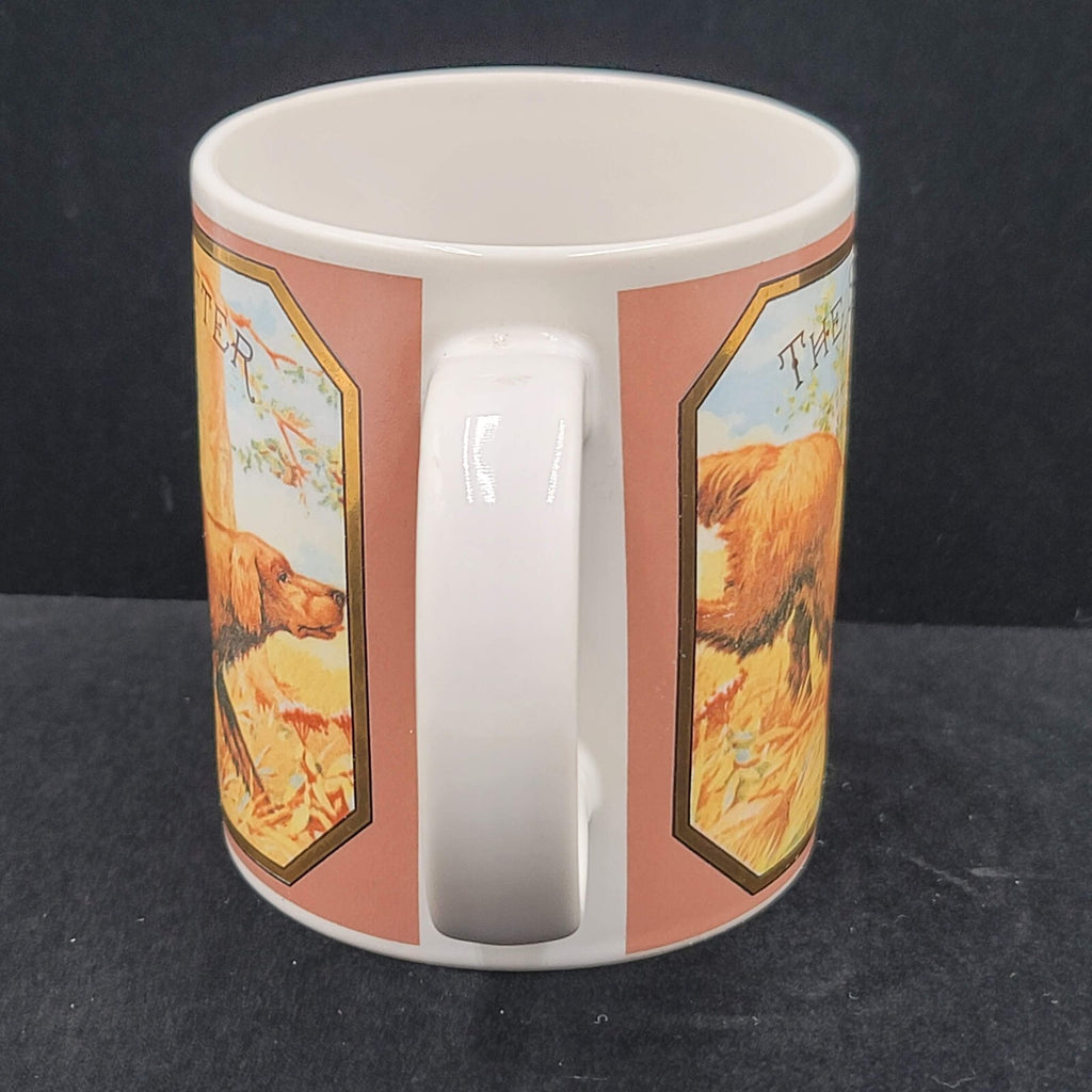 Vintage Enesco Coffee Mug Irish Setter Dog Hunting John Grossman Cigar Label Art