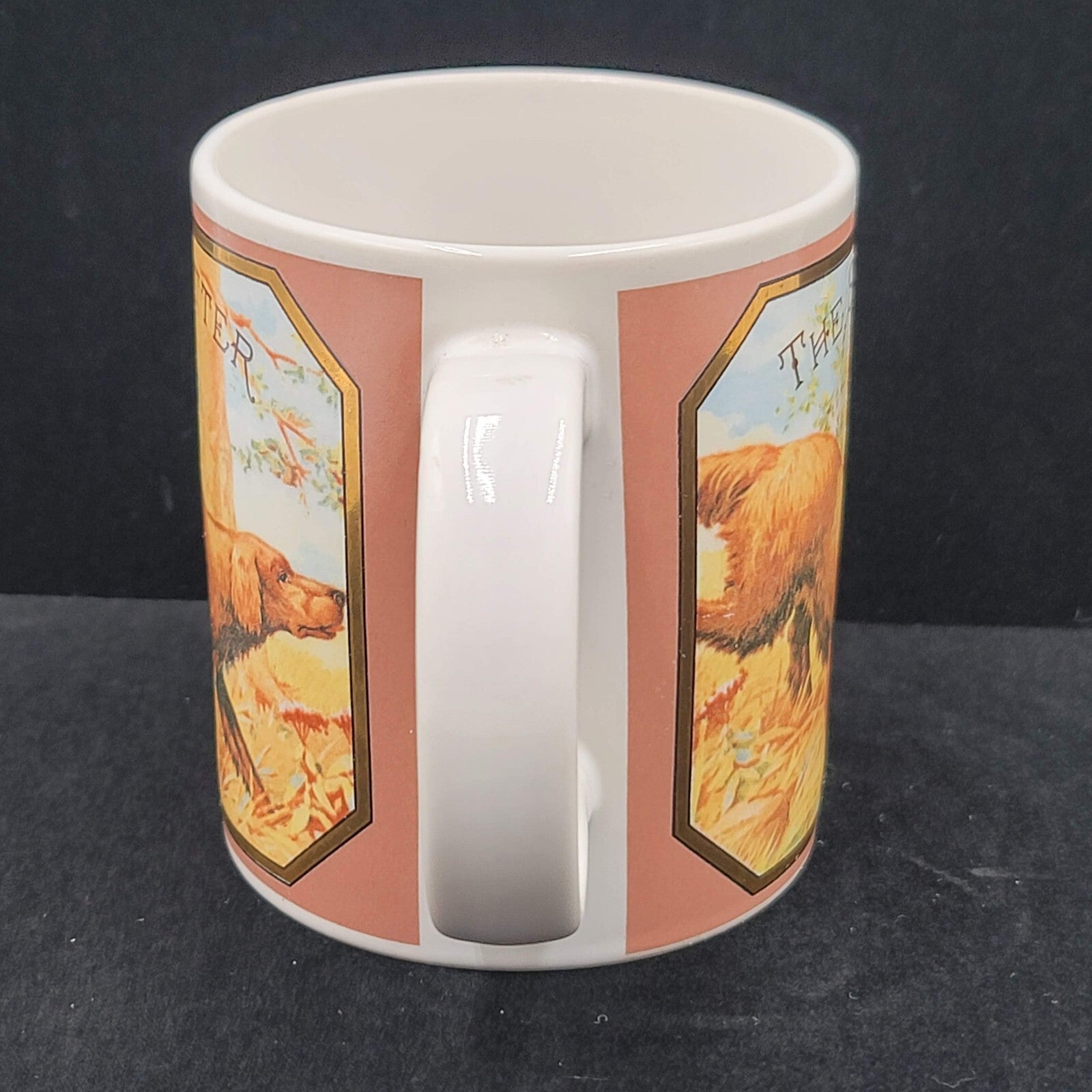 Vintage Enesco Coffee Mug Irish Setter Dog Hunting John Grossman Cigar Label Art
