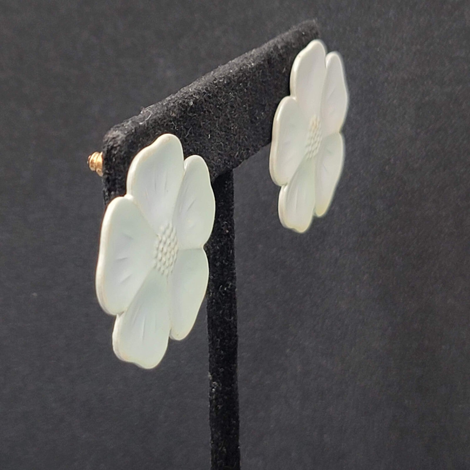 Pierced Earrings Enamel Flower Iridescent Drop 1.25"