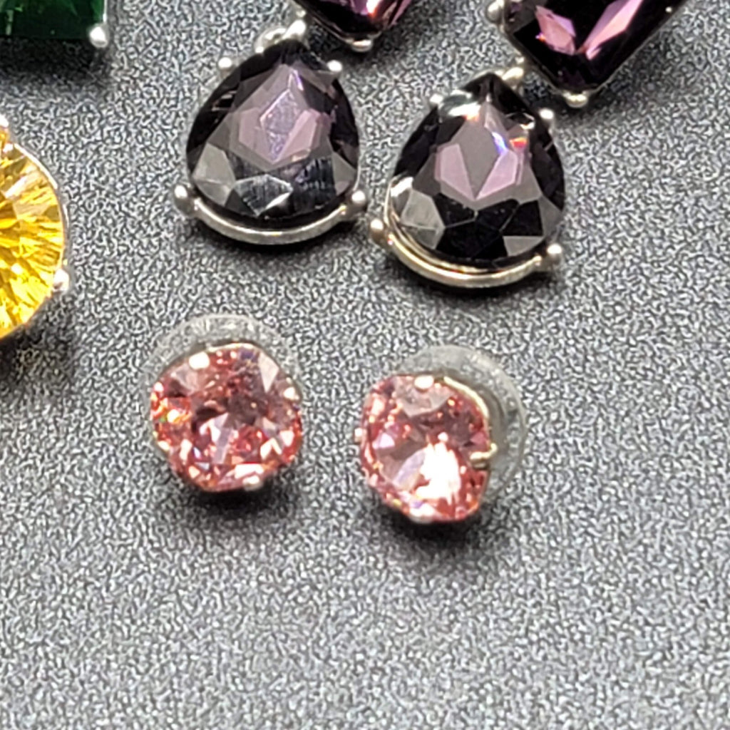 Lot of 4 Pierced Earrings Green Yellow Purple Pink Crystal Dangle Studs