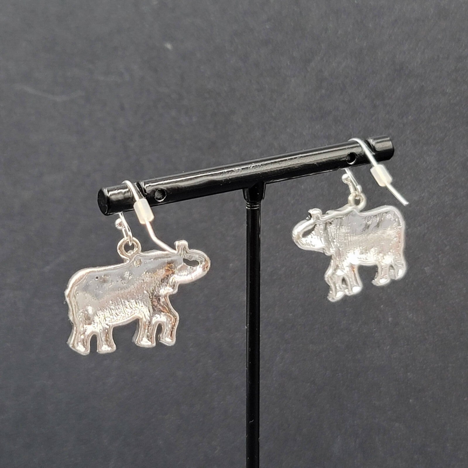 Pierced Earrings Silver tone Rhinestone Studded Dangle 3/4"