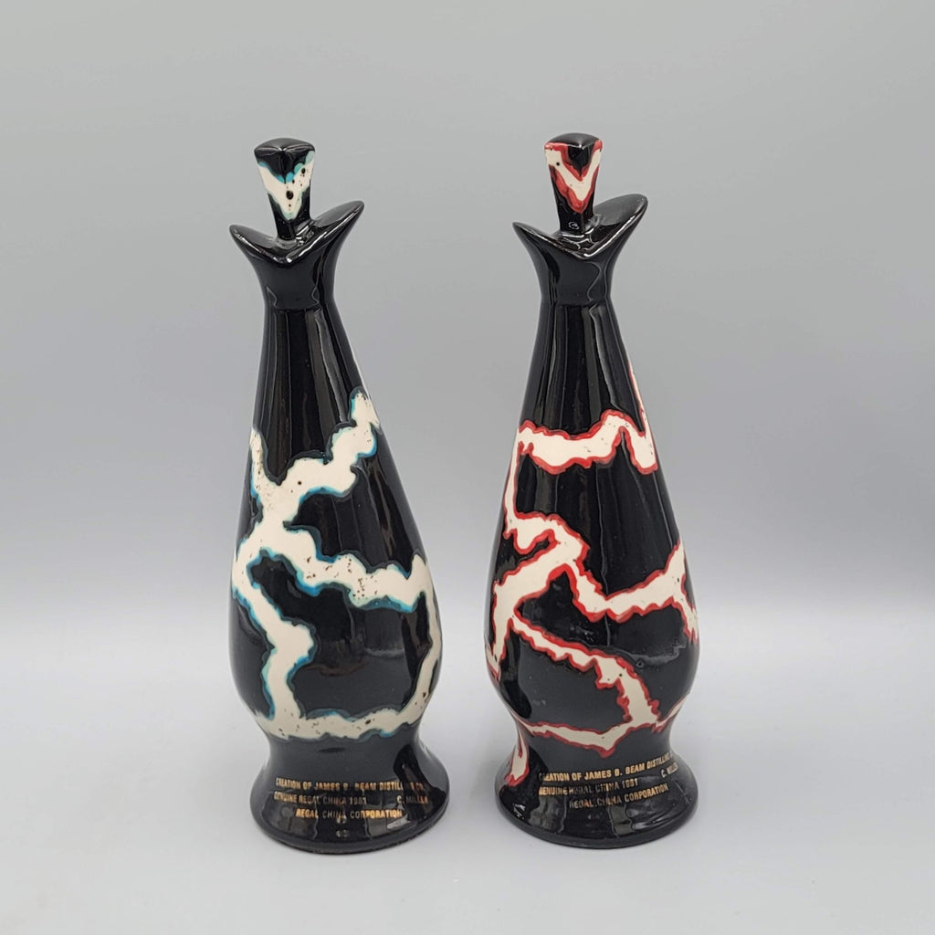 Vintage 1981 Jim Beam Regal China Lightning Paperweight Pair Black Red Teal