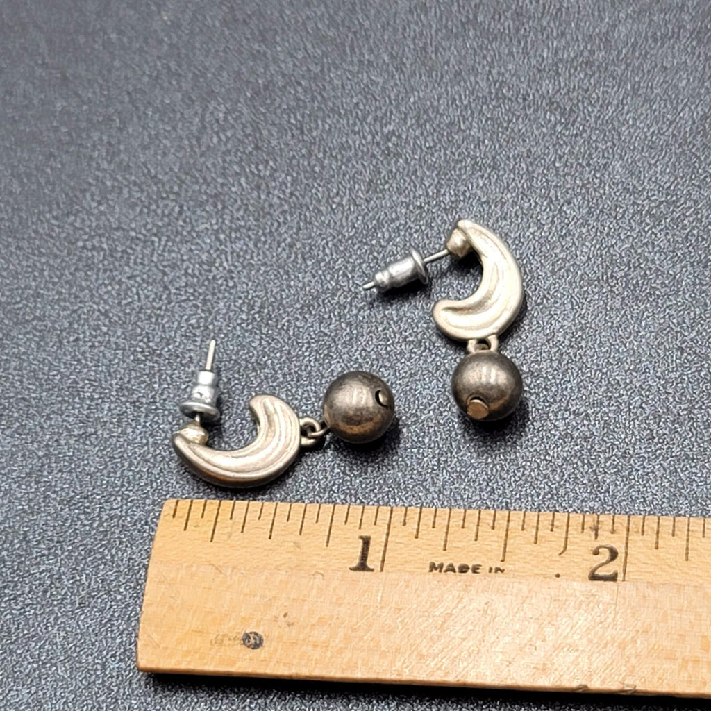 Pierced Earrings Silver tone Hoops Dangle Bead 1"