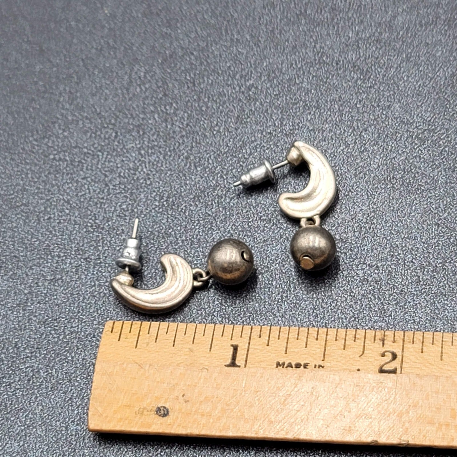 Pierced Earrings Silver tone Hoops Dangle Bead 1"