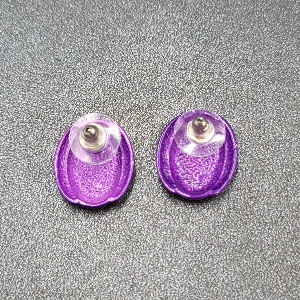 Vintage Pierced Earrings Dark Purple Enamel over Metal Oval Studs 3/4"
