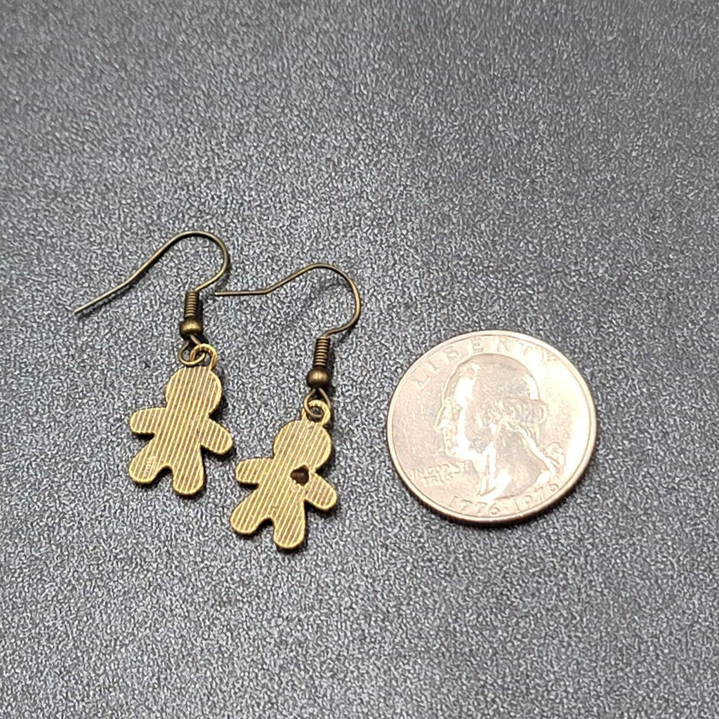 New Gingerbread Man Pierced Earrings Bronze tone Embossed Dangle 3/4" FS