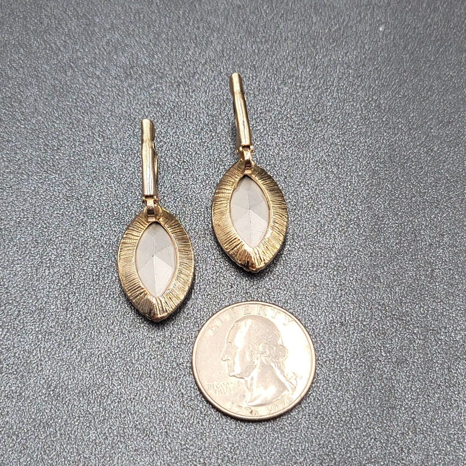 Pierced Earrings Gold tone Glass Faceted Marquis Dangle 1"