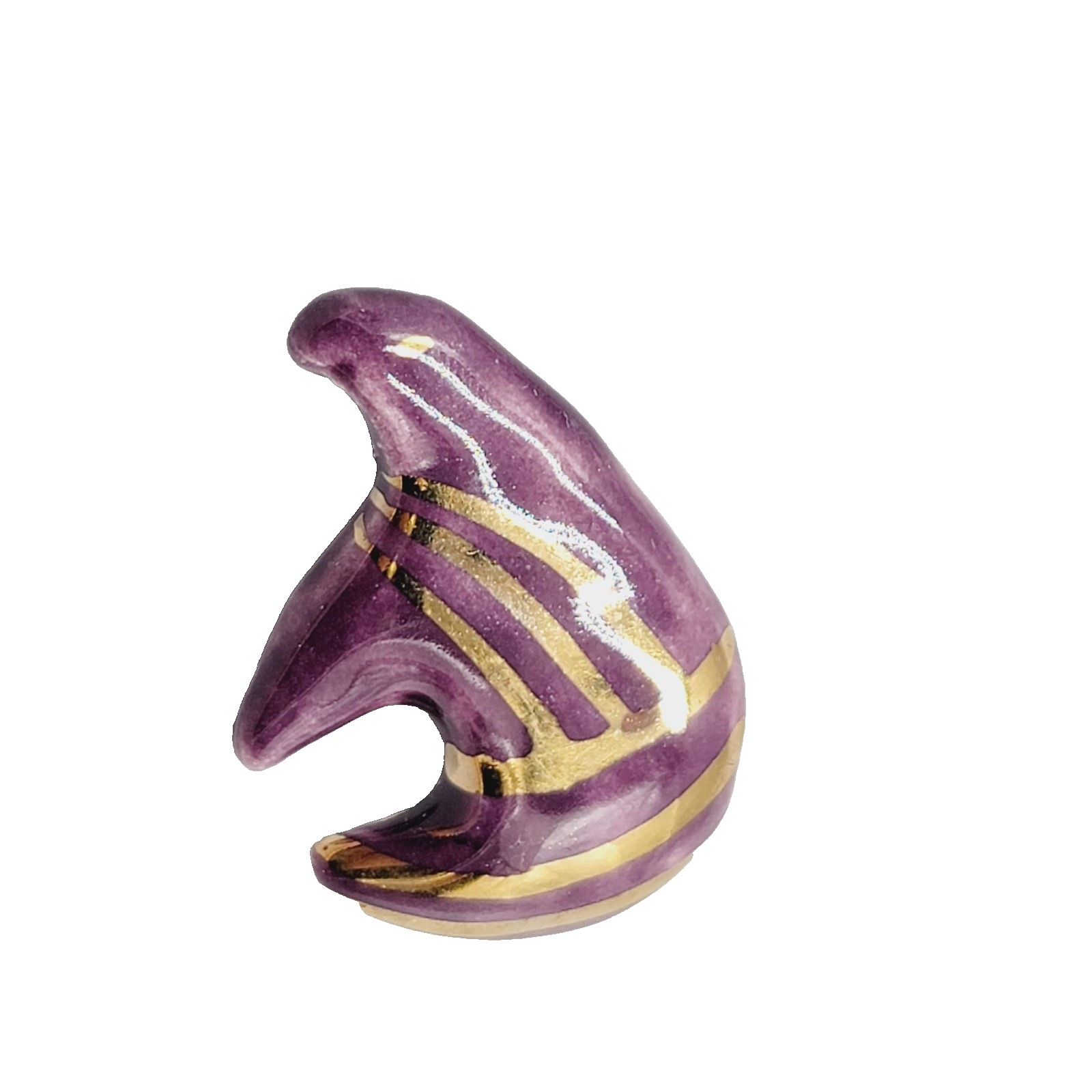 Vintage Ceramic Purple and Gold Bear Brooch Hand Painted 1 3/8"