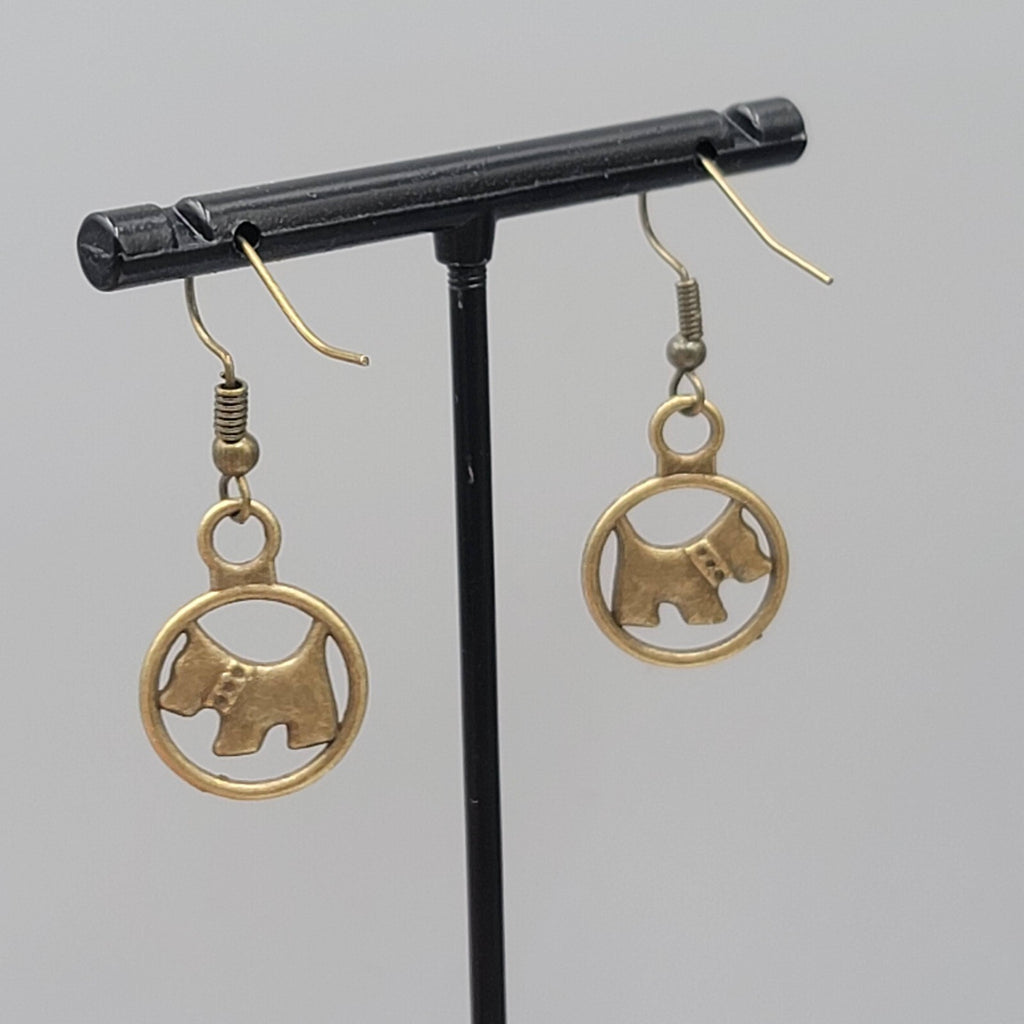Scottie Dog Pierced Earrings New Bronze tone Dangle 3/4"