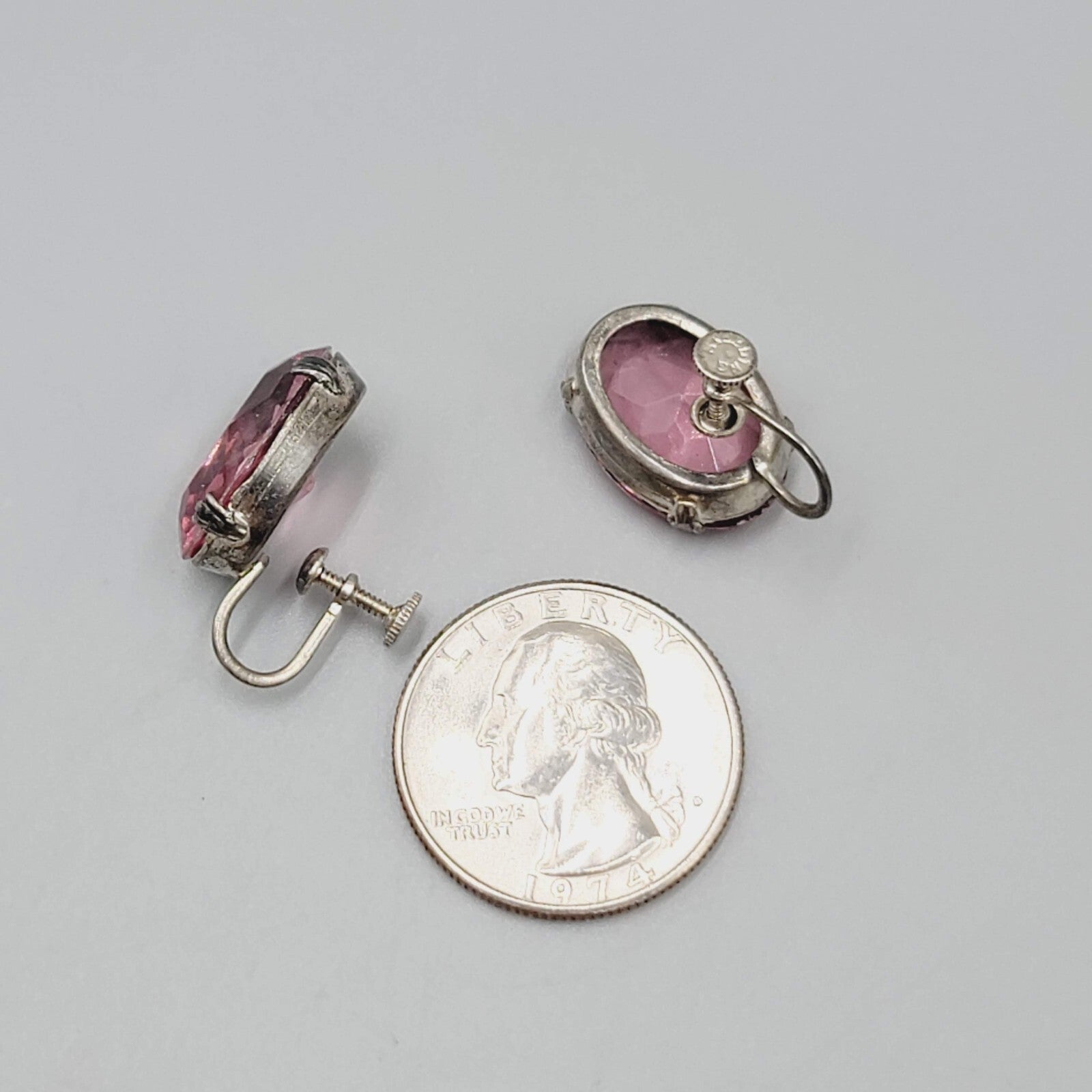 Sterling Silver Clip on Earrings 925 Screw Back Faceted Glass 3/4"