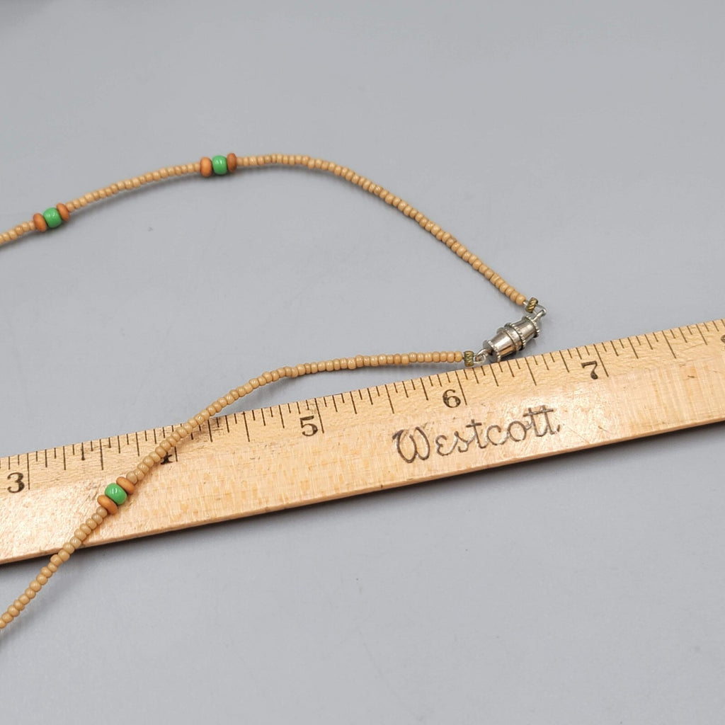 Art Glass Bead Necklace Tan Seed Bead Minimalist 16"
