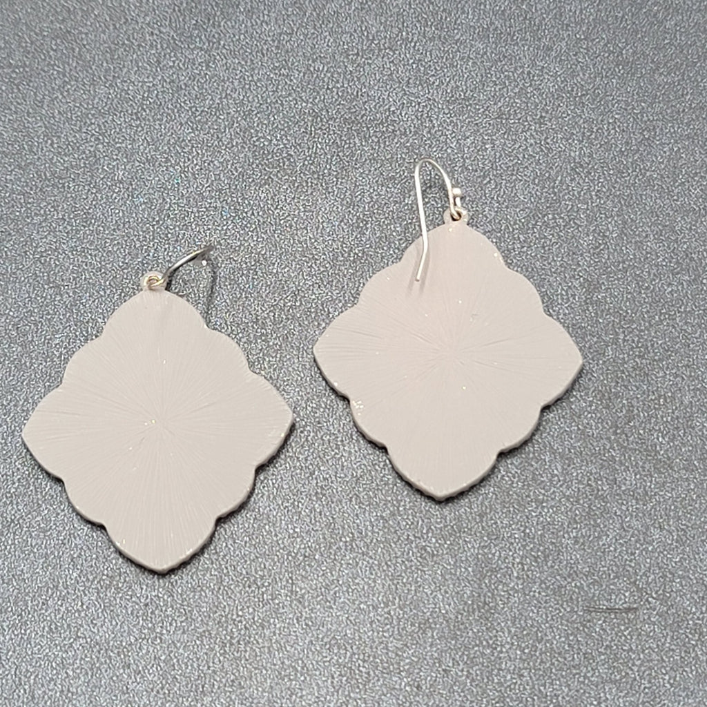 Pierced Earrings Silver tone Gray Enamel Filigree Enamel 1.75"