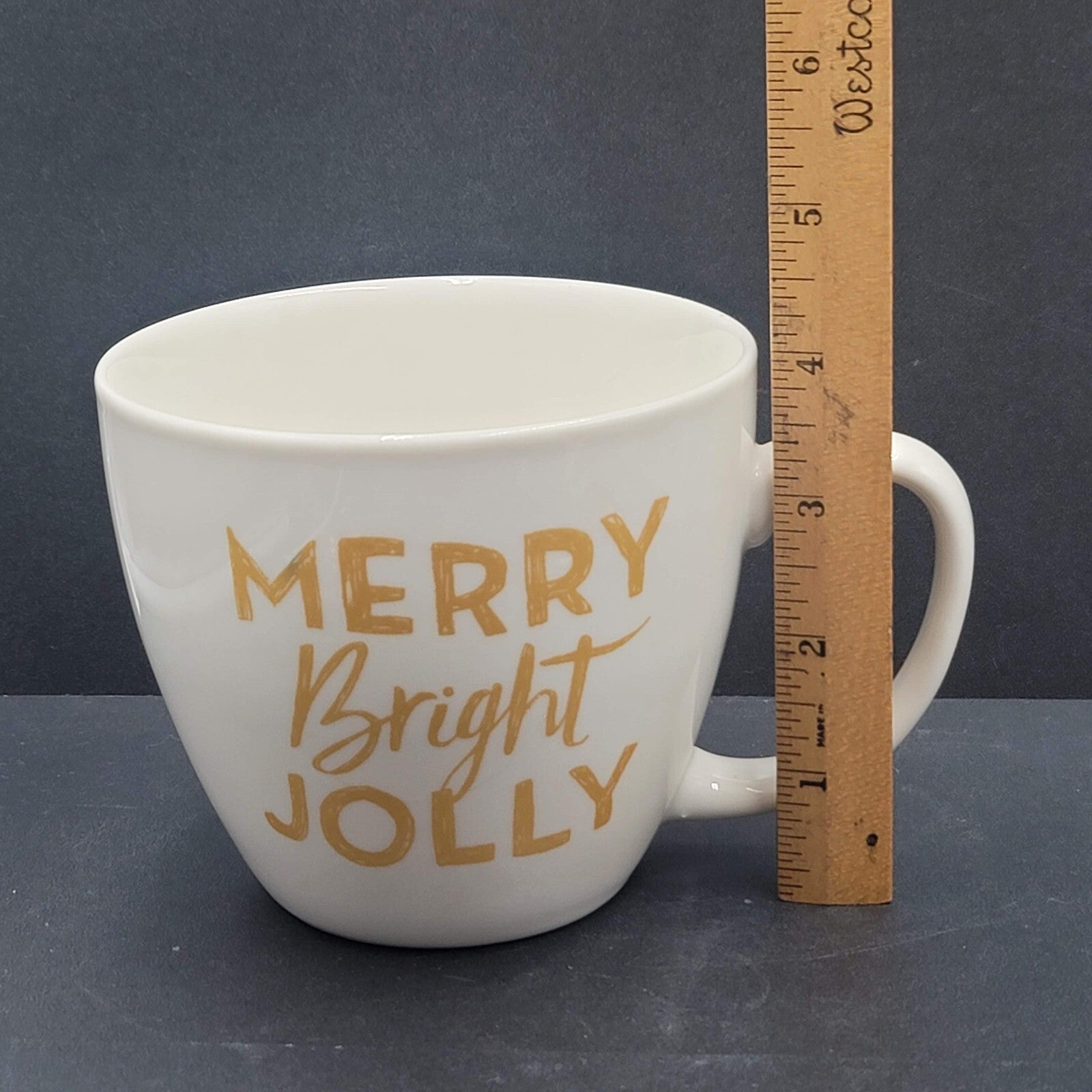 STARBUCKS Merry Bright Jolly Christmas White Gold 2016 Large Coffee Mug 20oz