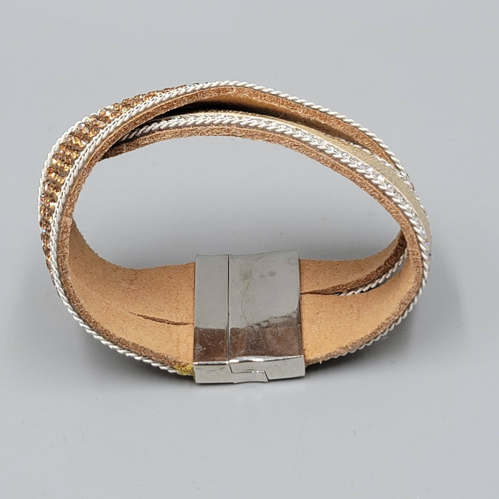 Leather Cuff Tan Bracelet Silver tone Magnet Closure 6.5"