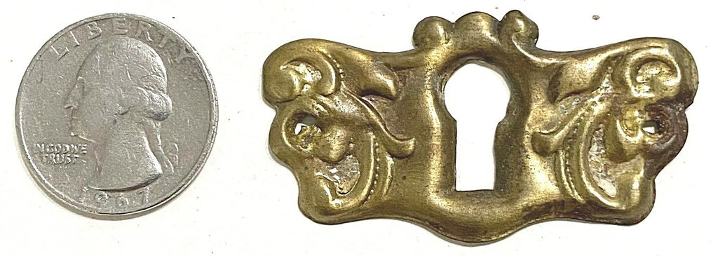 SINGLE Vintage Brass Skeleton Key hole Escutcheon 2" x 1"