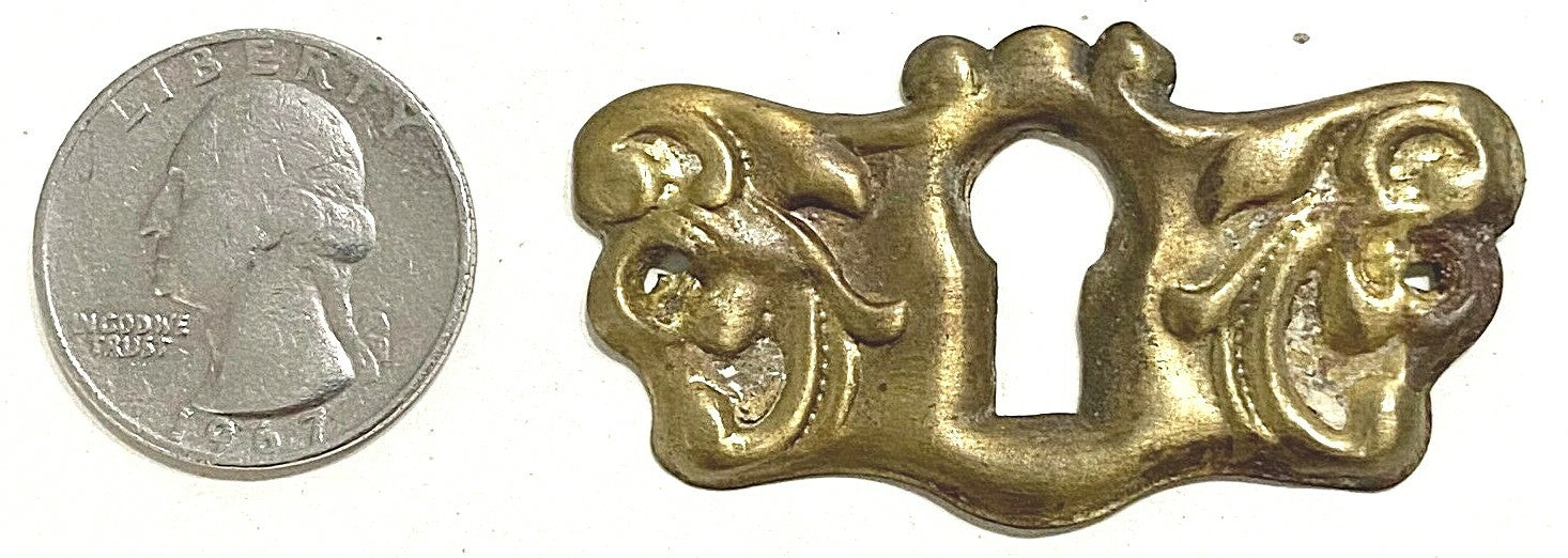 SINGLE Vintage Brass Skeleton Key hole Escutcheon 2" x 1"