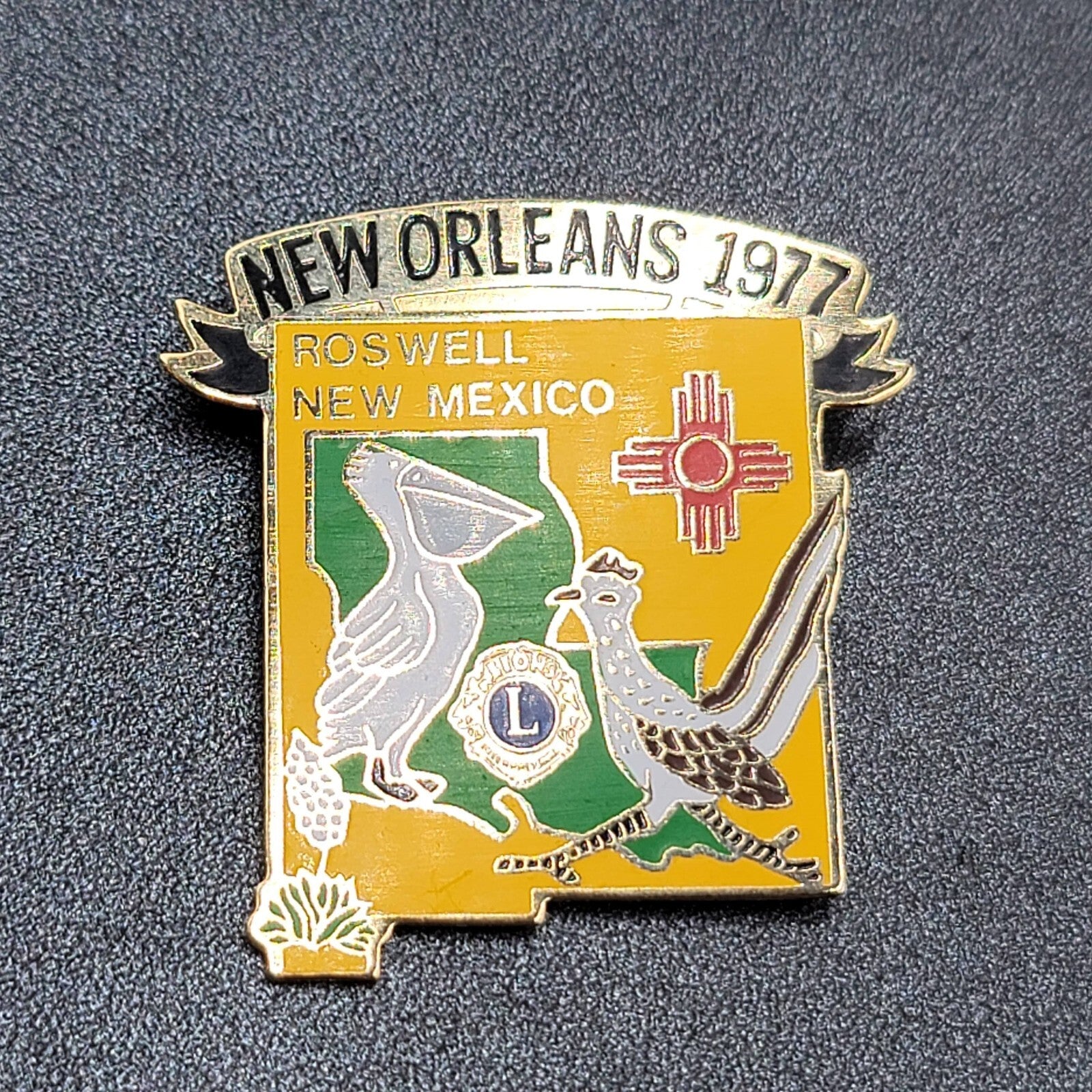 Vintage 1977 Lions Club Roswell New Mexico Lapel Pin New Orleans Enamel 1.75"