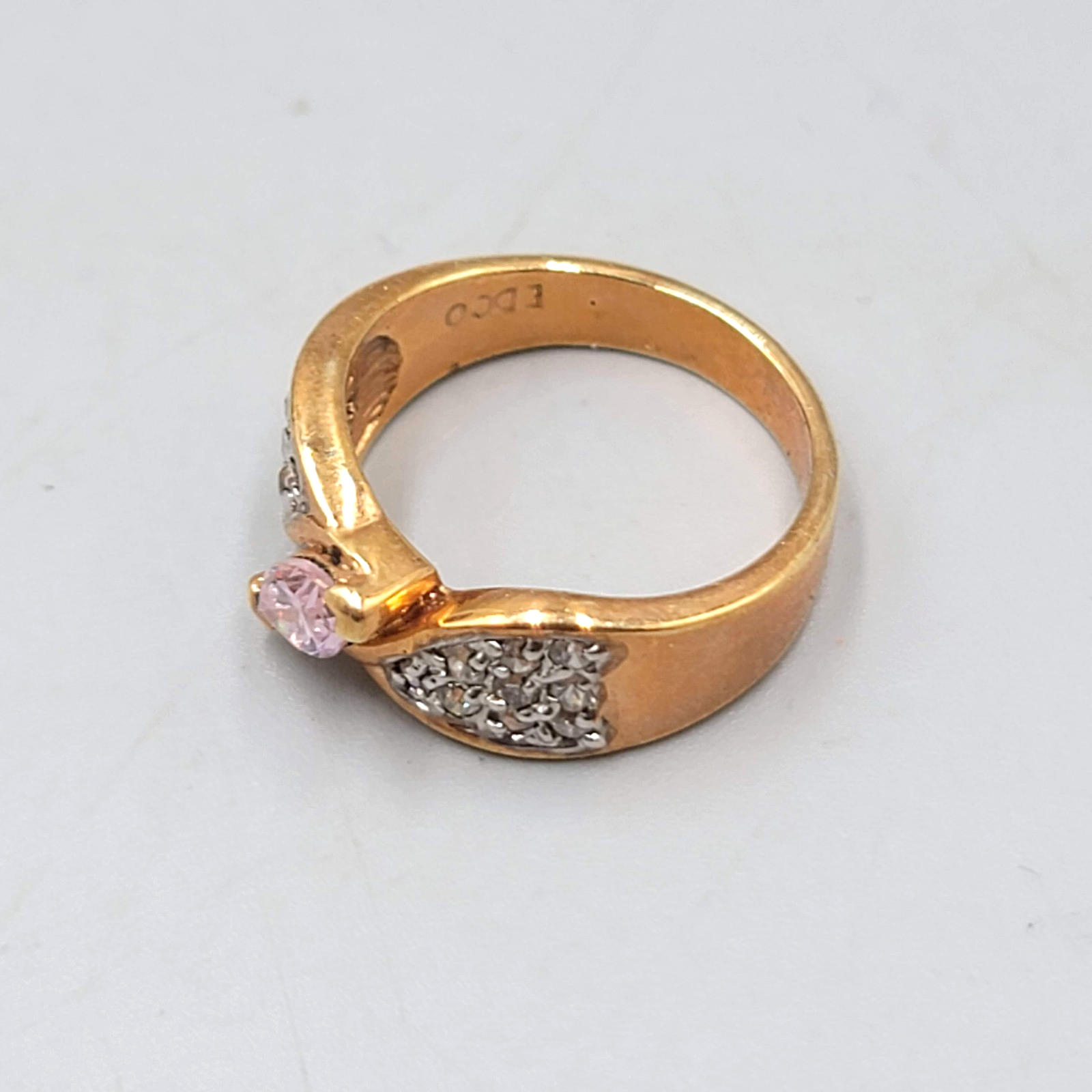 Vintage EDCO Sterling Silver Cocktail Ring Pink CZ Stone Gold Vermeil Size 8