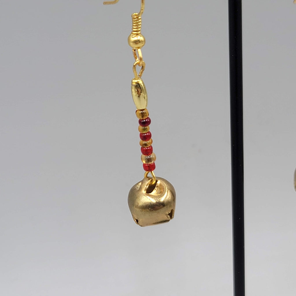 Vintage Christmas Jingle Bells Pierced Earrings  Gold tone Dangle 1.5"