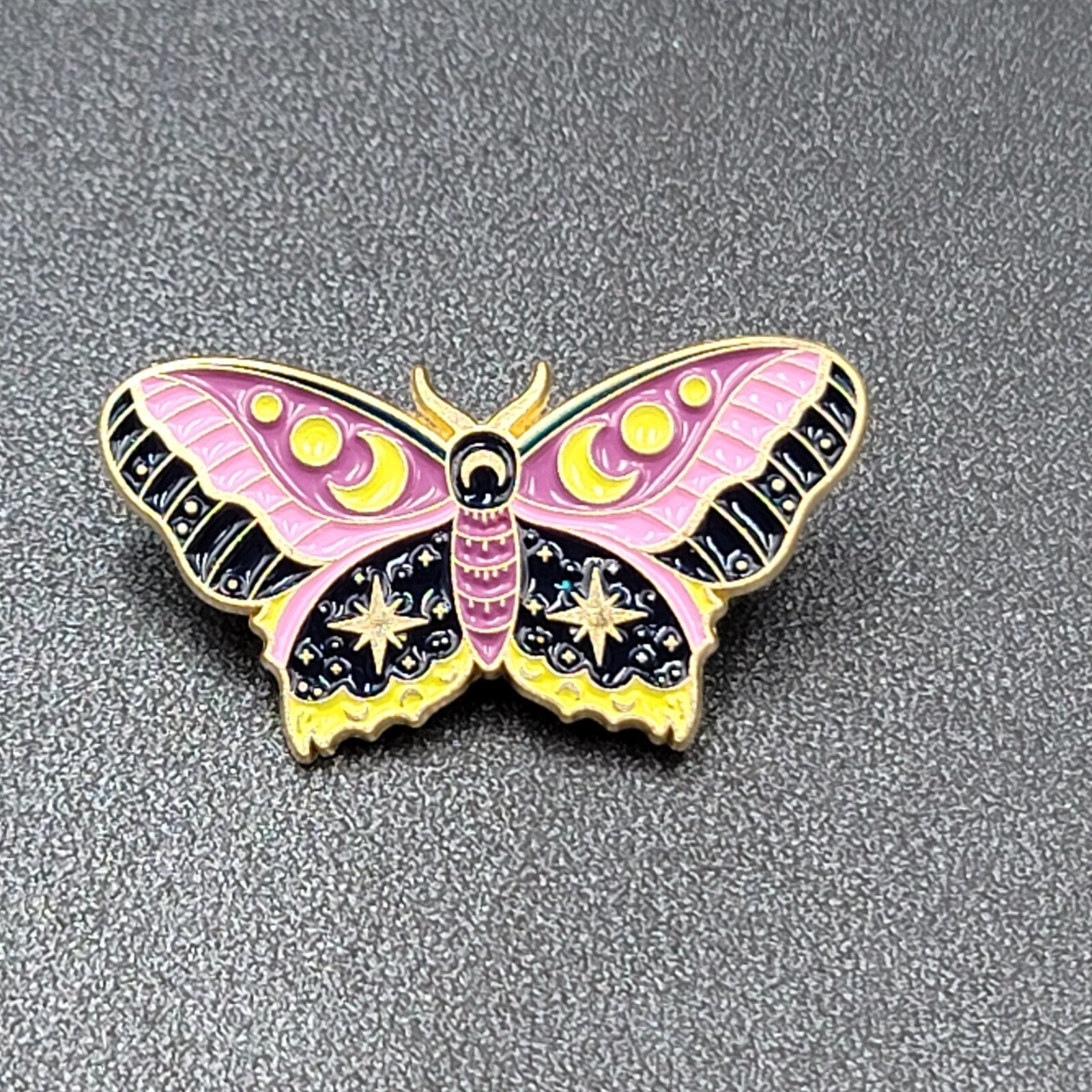 Moth Purple Pink Enamel Lapel Hat Pin Moon Phase 1.5"