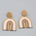 Polymer Clay Statement Pierced Earrings Tan White Pink Dangle 2.25"
