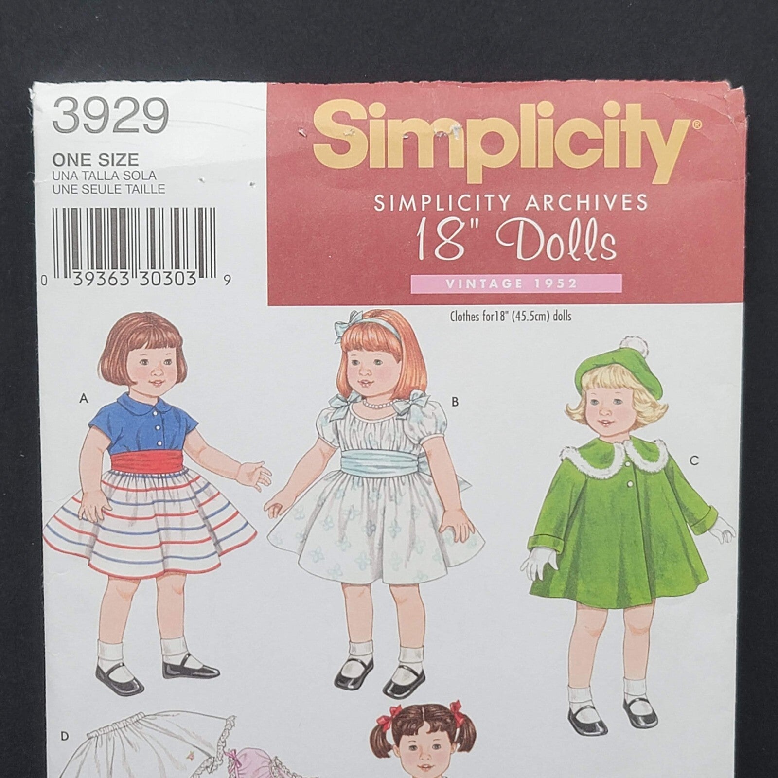 Simplicity Archives 3929 18 in Doll Clothes 1952 Sewing Pattern Uncut