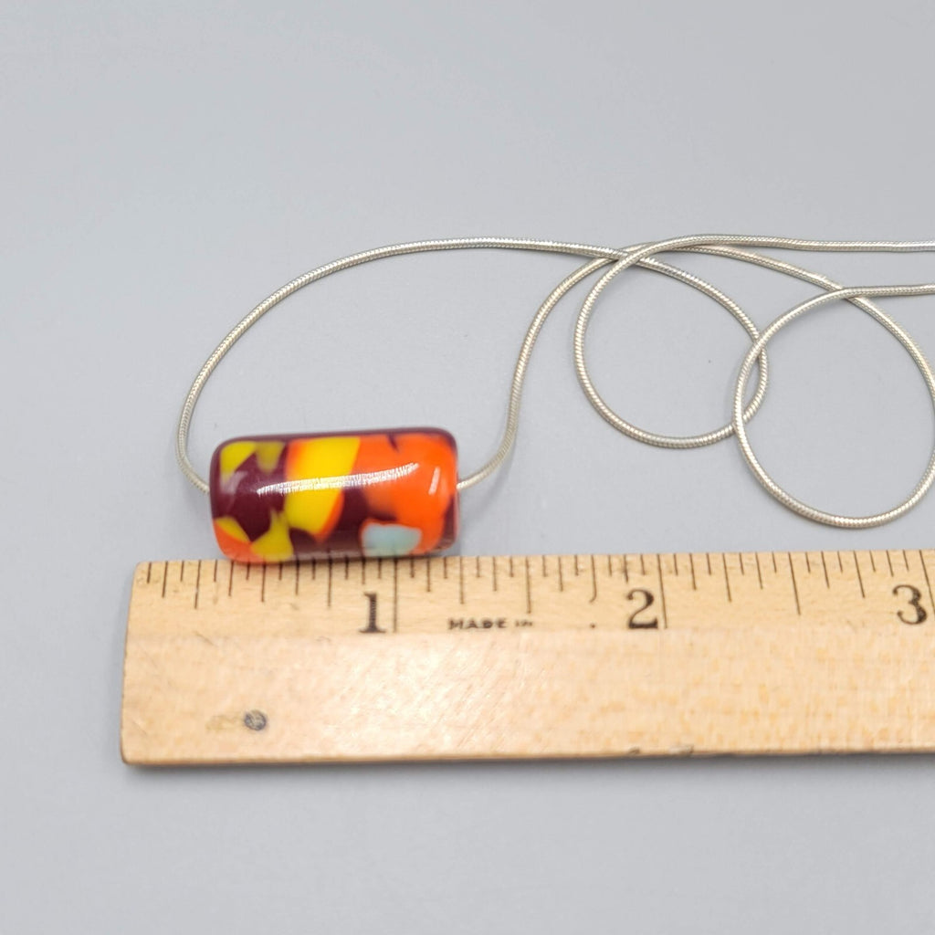 Sterling Silver Necklace Multicolor Art Glass Bead 15" 925