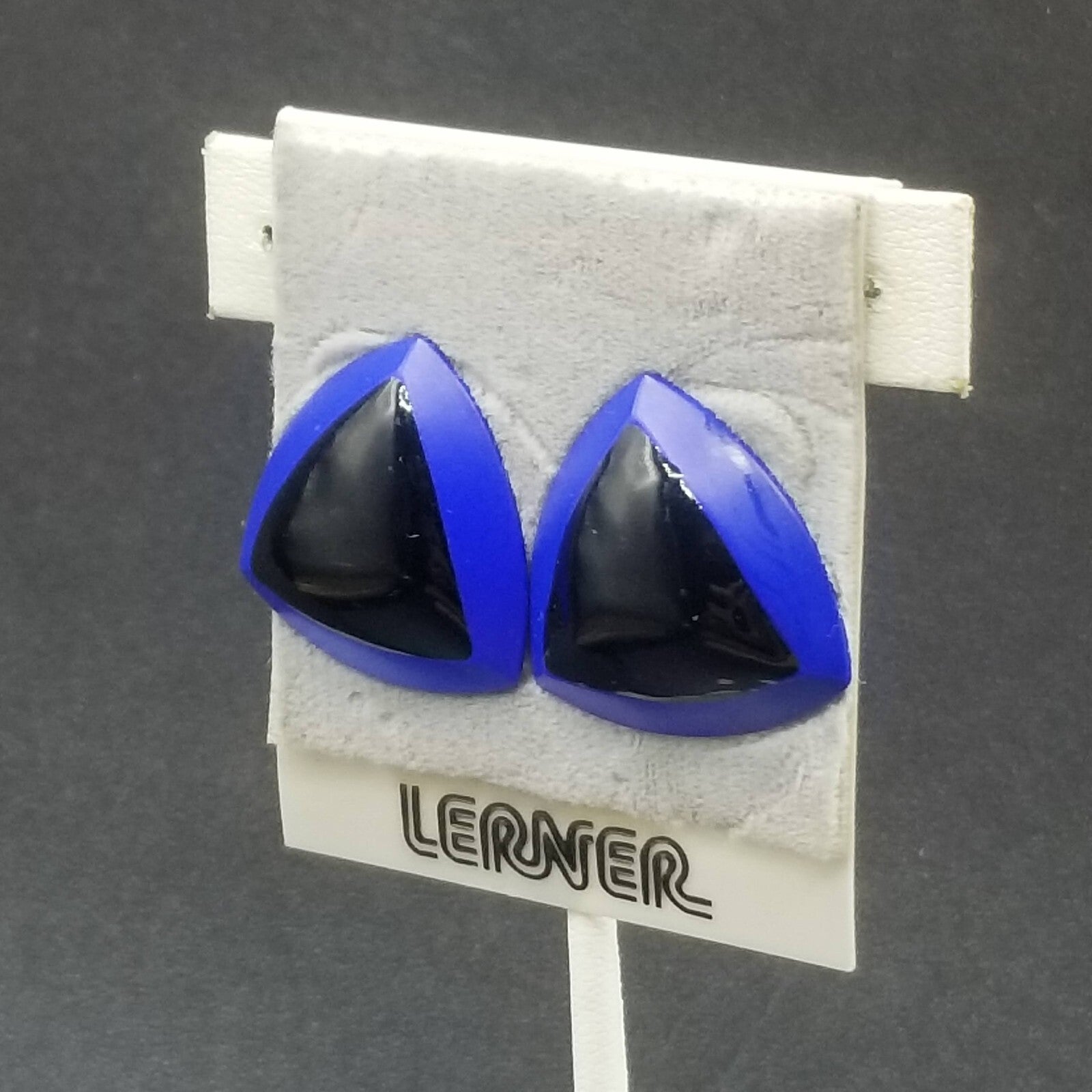 Vintage Pierced Earrings Blue Black Enamel Geometric Statement Drop 1"