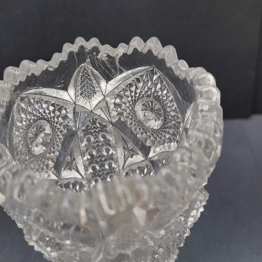 Vintage Pressed Glass Flower Vase Intricate Design 6.5"