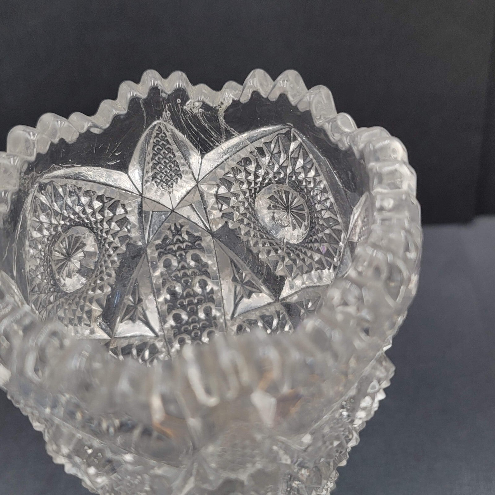 Vintage Pressed Glass Flower Vase Intricate Design 6.5"
