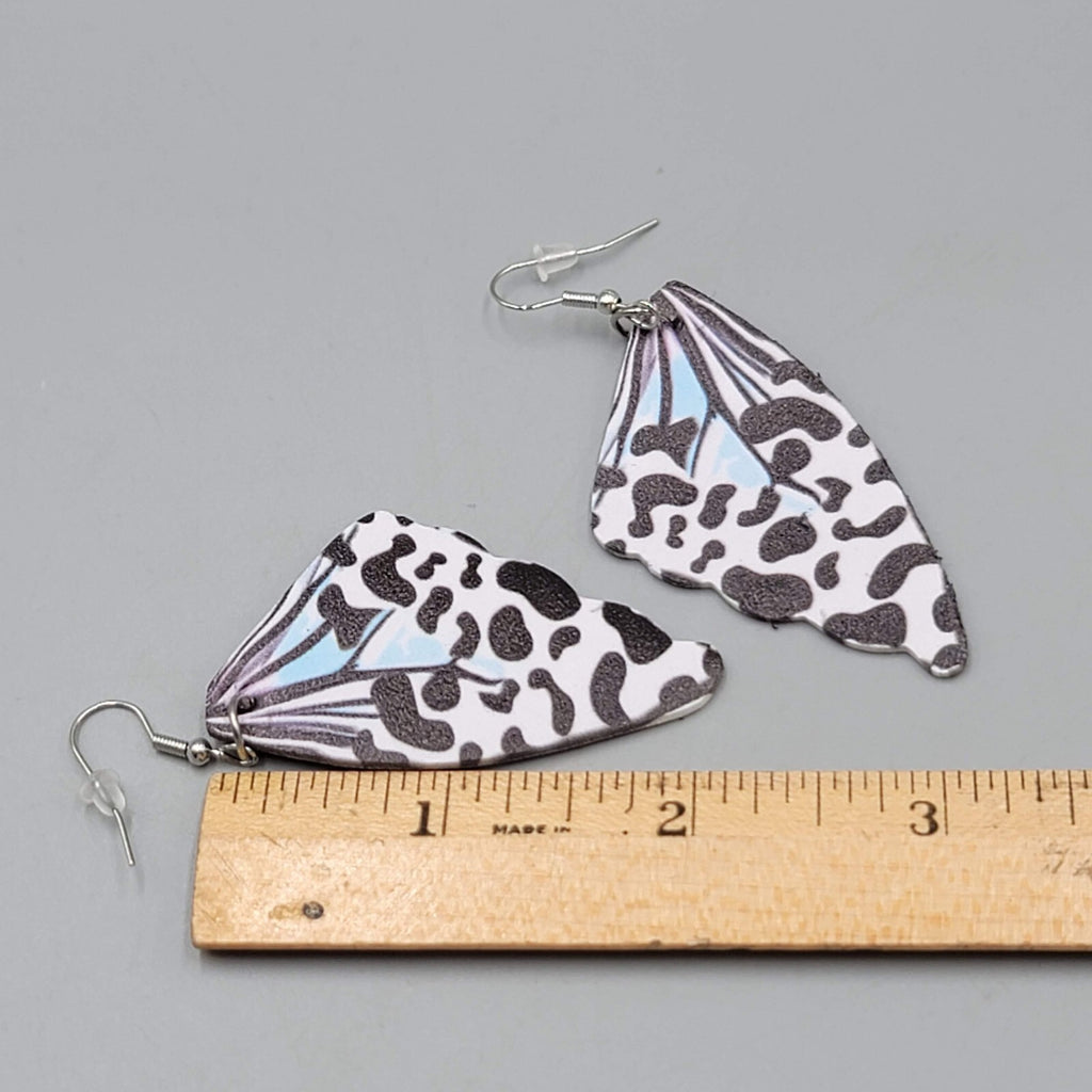 Butterfly Wing Pierced Earrings Black White  Statement Dangle 2.25"