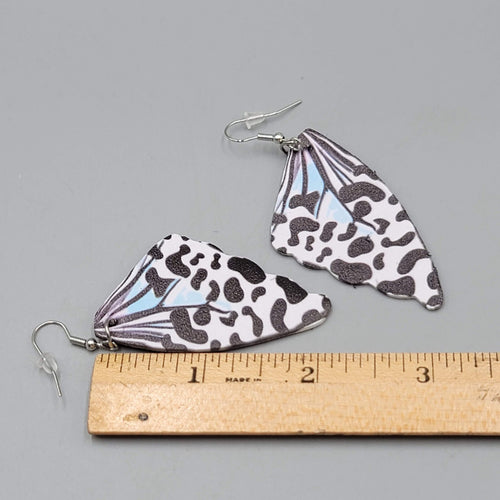 Butterfly Wing Pierced Earrings Black White  Statement Dangle 2.25"