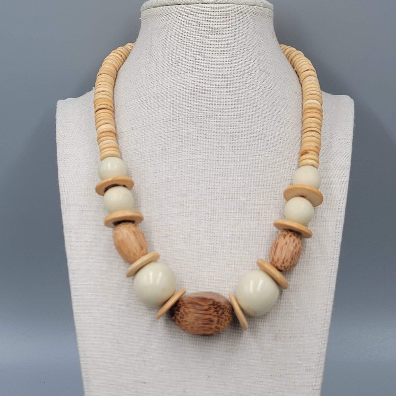 Vintage Large Statement Graduated Wood Bead Necklace 18"