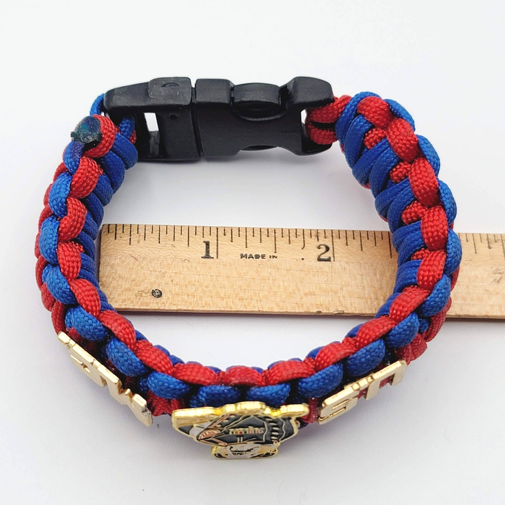 USMC Paracord Bracelet Enamel Bulldog Red Blue 7 in