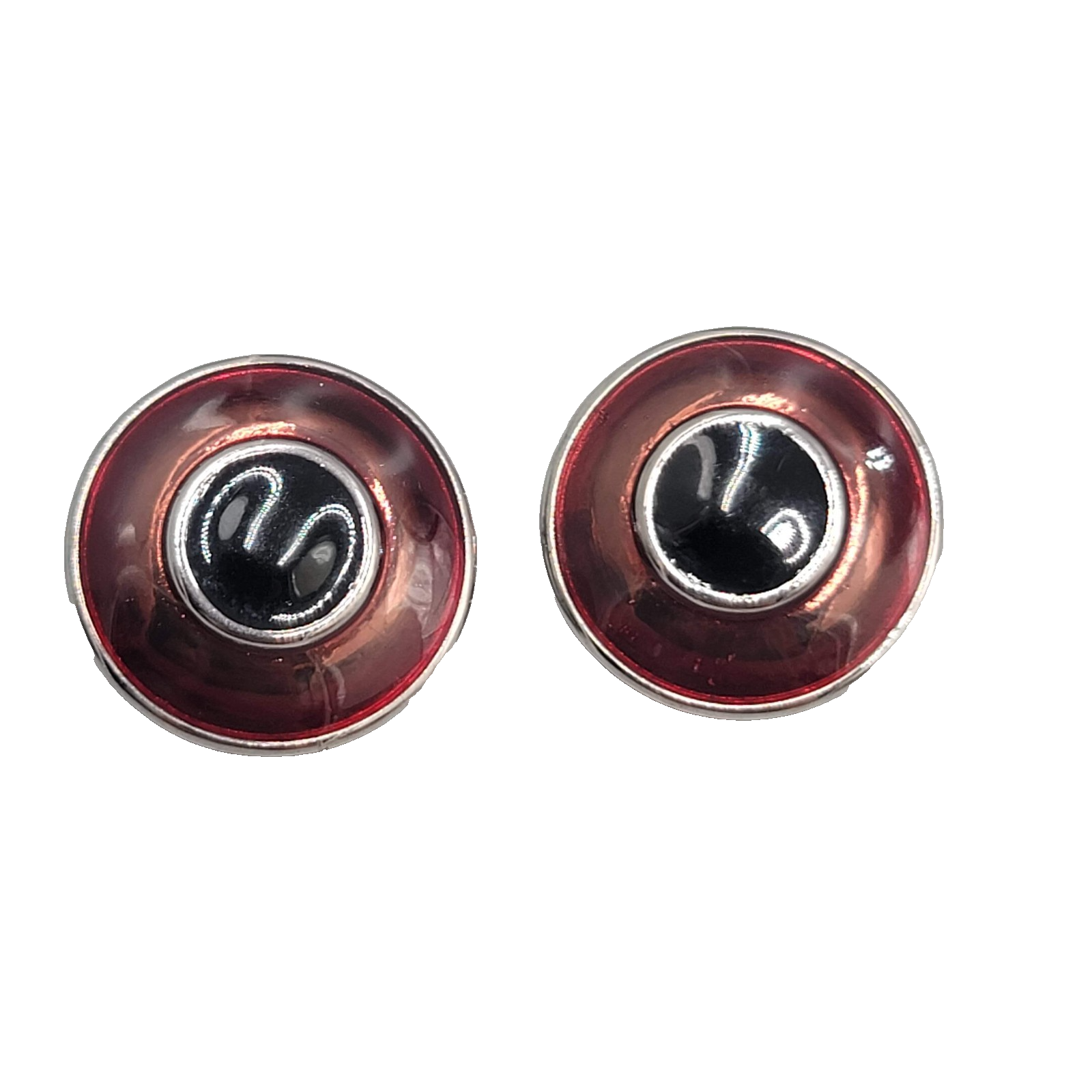 Vintage Round Burgandy Enamel Pierced Earrings Silver tone 1 in