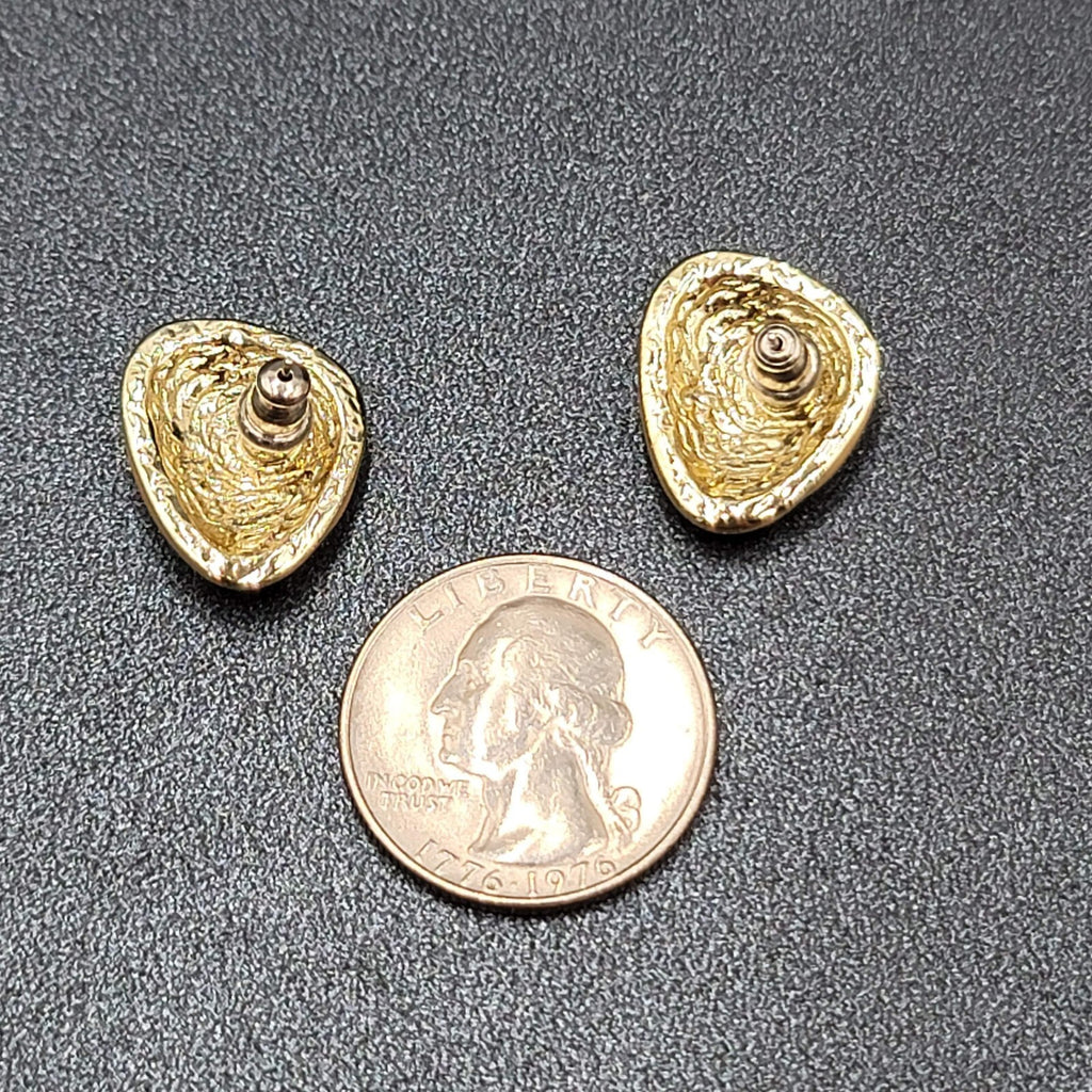 Vintage Pierced Earrings Dark Tan Enamel Gold tone Drop 3/4" 