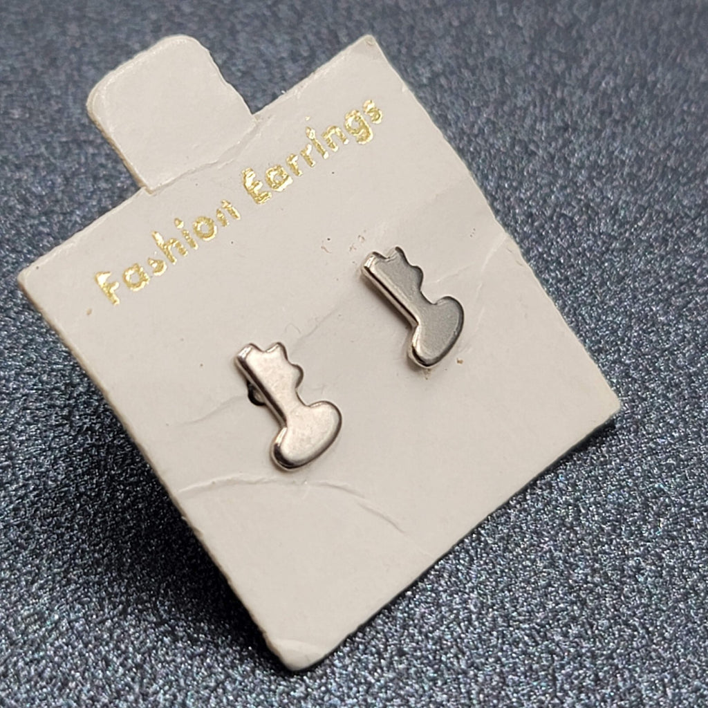 Vintage Skeleton Key Pierced Earrings Silver tone Tiny Studs  1/4"