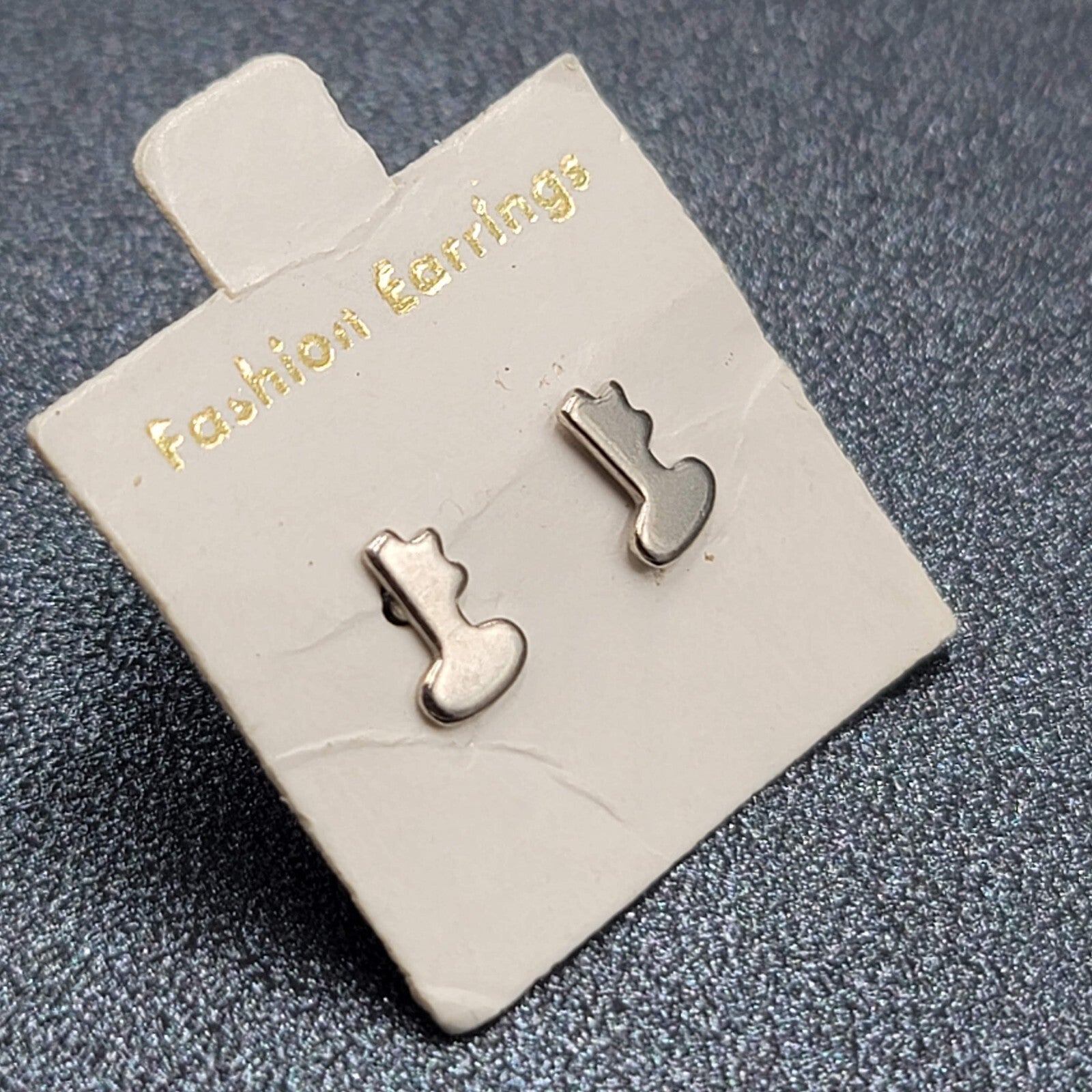 Vintage Skeleton Key Pierced Earrings Silver tone Tiny Studs  1/4"